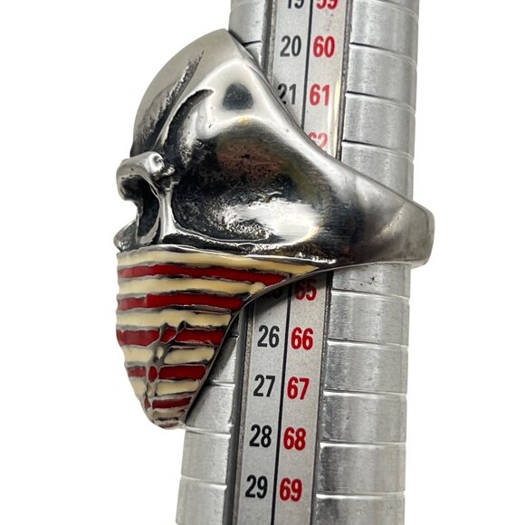 American Flag Skull Mask Stainless Steel Ring Size 10.5 Biker Skeleton Goth USA - Picture 8 of 9